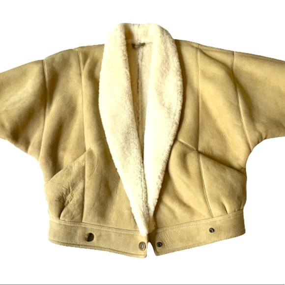 Vintage retro suede & wool shearling open front snap hem jacket coat Small - Picture 5 of 13